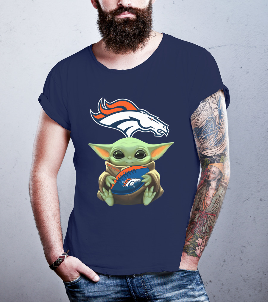 Baby Yoda Holding Broncos Football Denver Broncos T-Shirt