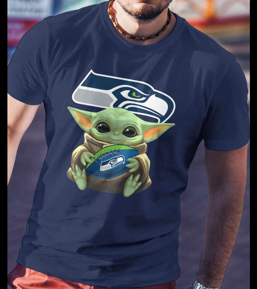 Baby Yoda Holding Seattle Seahawks Football Nfl T-Shirt