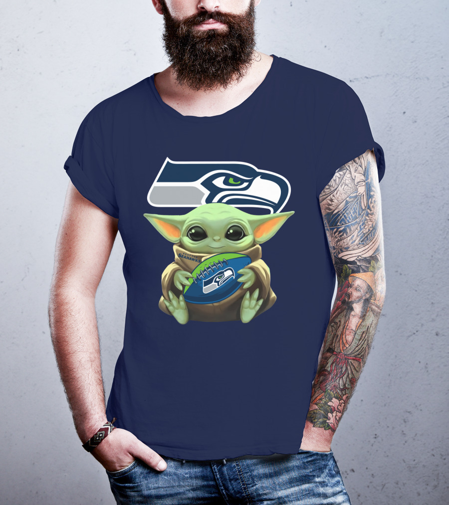 Baby Yoda Holding Seattle Seahawks Football Nfl T-Shirt
