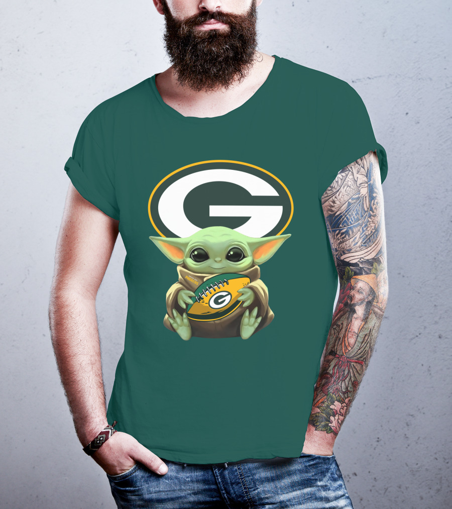 Baby Yoda Green Bay Packers Football Fan T-Shirt