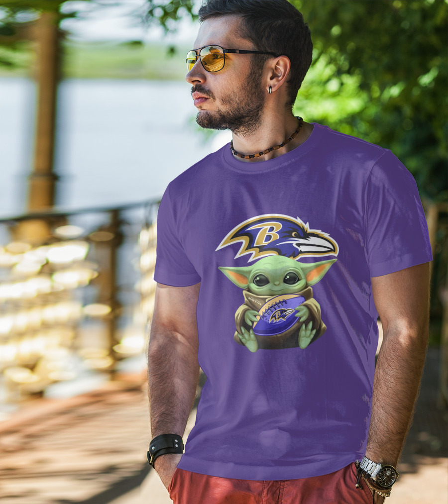 Baltimore Ravens Baby Yoda Football Fan T-Shirt