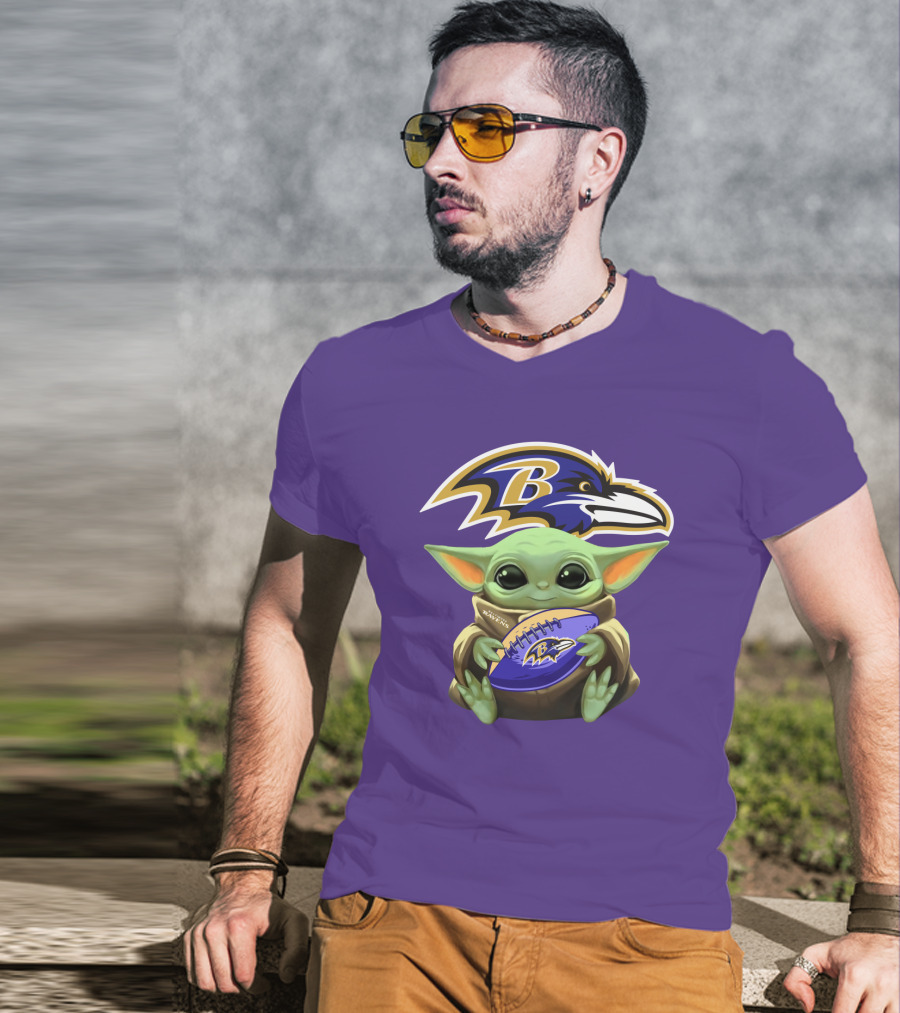 Baltimore Ravens Baby Yoda Football Fan T-Shirt