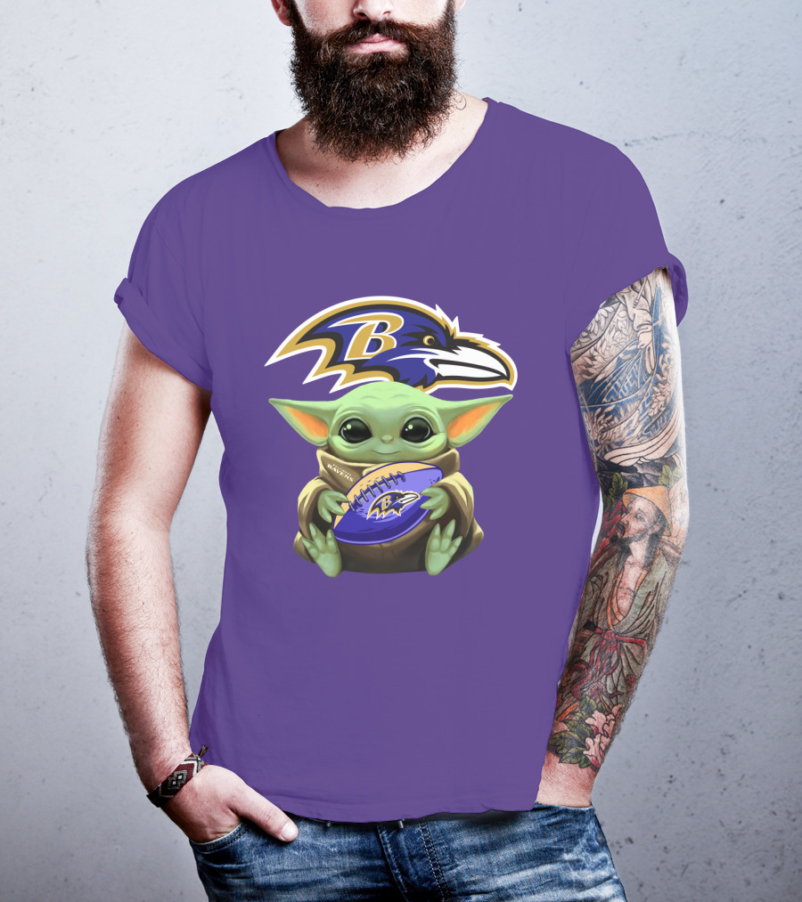Baltimore Ravens Baby Yoda Football Fan T-Shirt