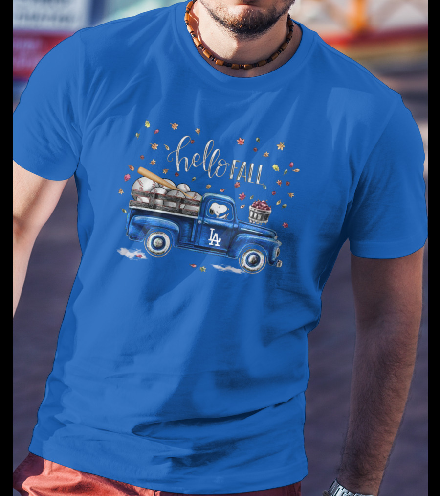 Hello Fall La Truck With Baseballs And Leaves T-Shirt