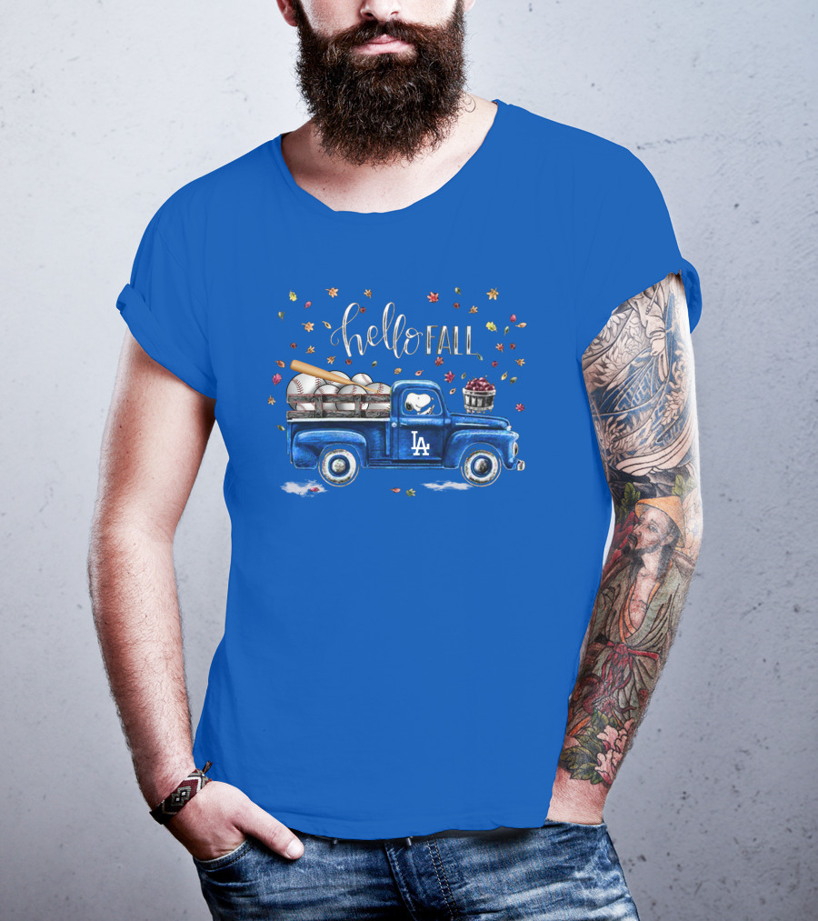 Hello Fall La Truck With Baseballs And Leaves T-Shirt