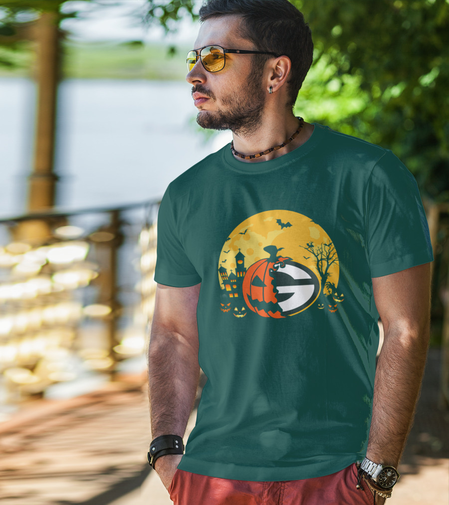 Halloween Green Bay Packers Pumpkin Moon Night Scene T-Shirt