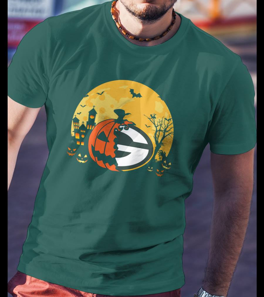 Halloween Green Bay Packers Pumpkin Moon Night Scene T-Shirt