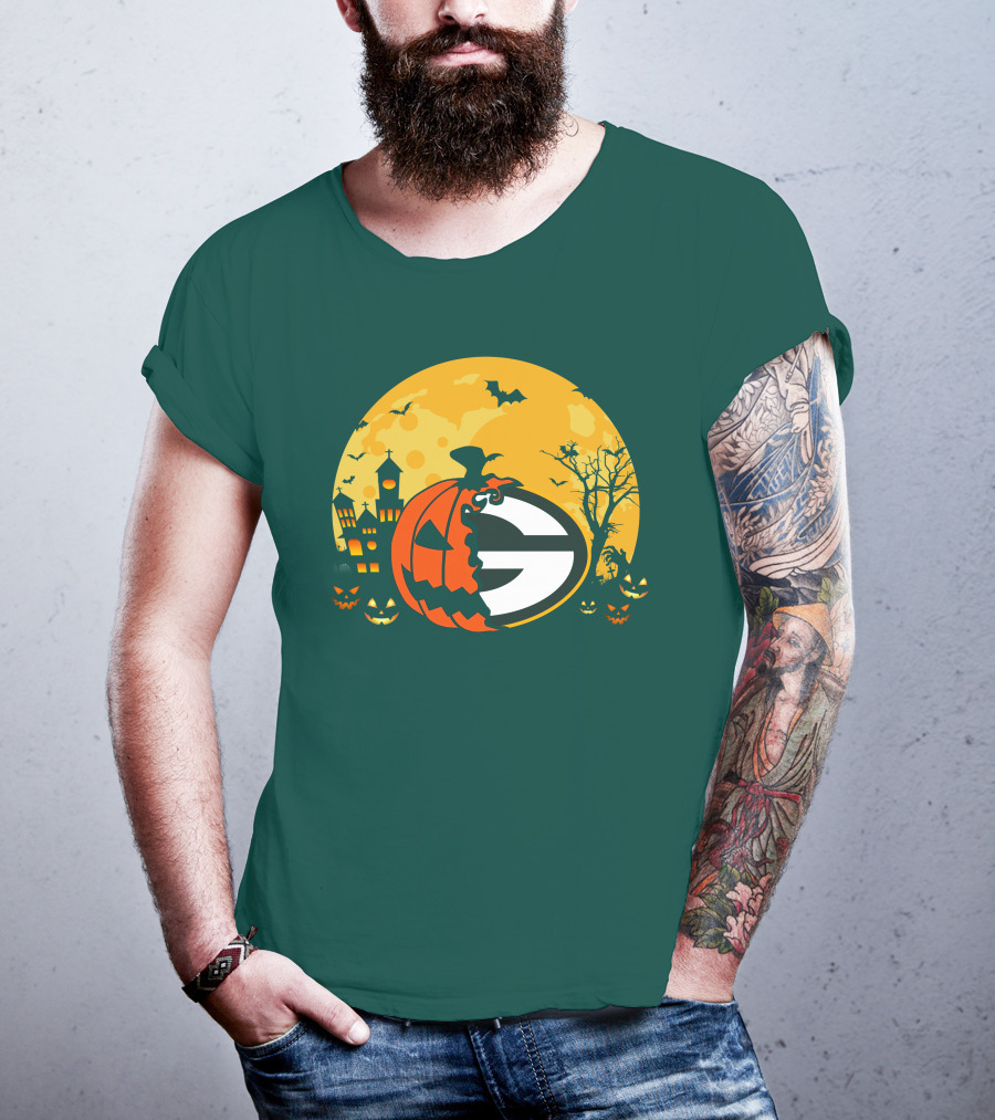 Halloween Green Bay Packers Pumpkin Moon Night Scene T-Shirt