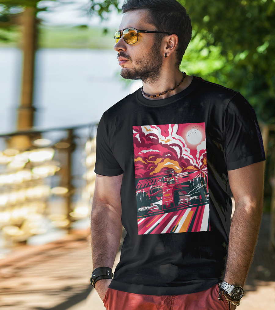Raikkonen Formula 1 Racing Ferrari F1 Car Sunset Scene T-Shirt