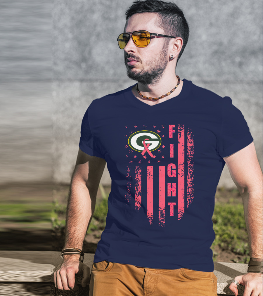 FIGHT Greenbay Pink Ribbon G Logo Stripes T-Shirt