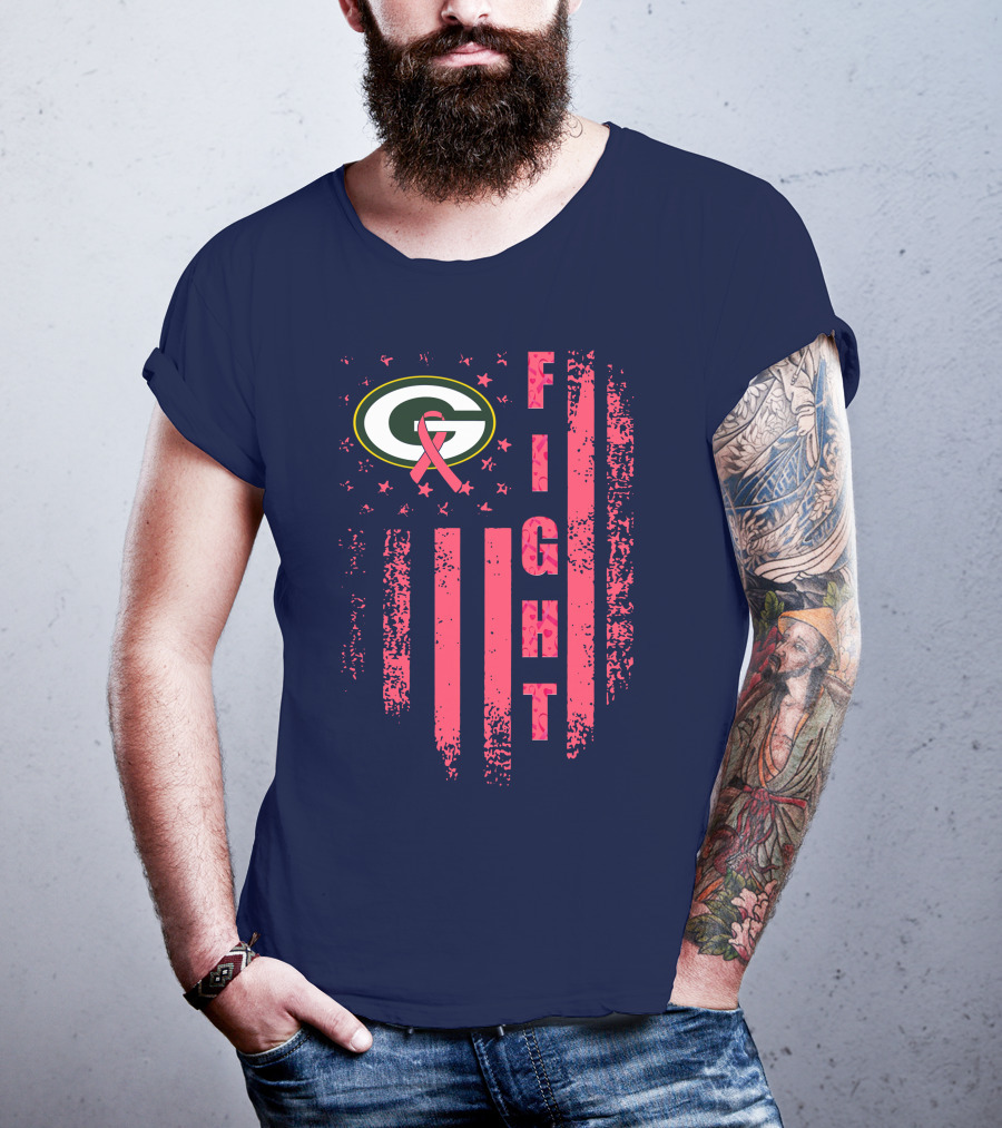 FIGHT Greenbay Pink Ribbon G Logo Stripes T-Shirt