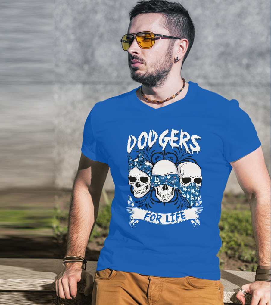 Dodgers For Life La Skulls Bandana T-Shirt