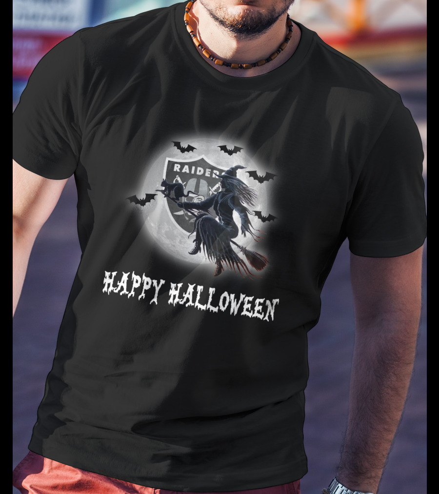 Raiders Witch Flying Over Moon Happy Halloween T-Shirt