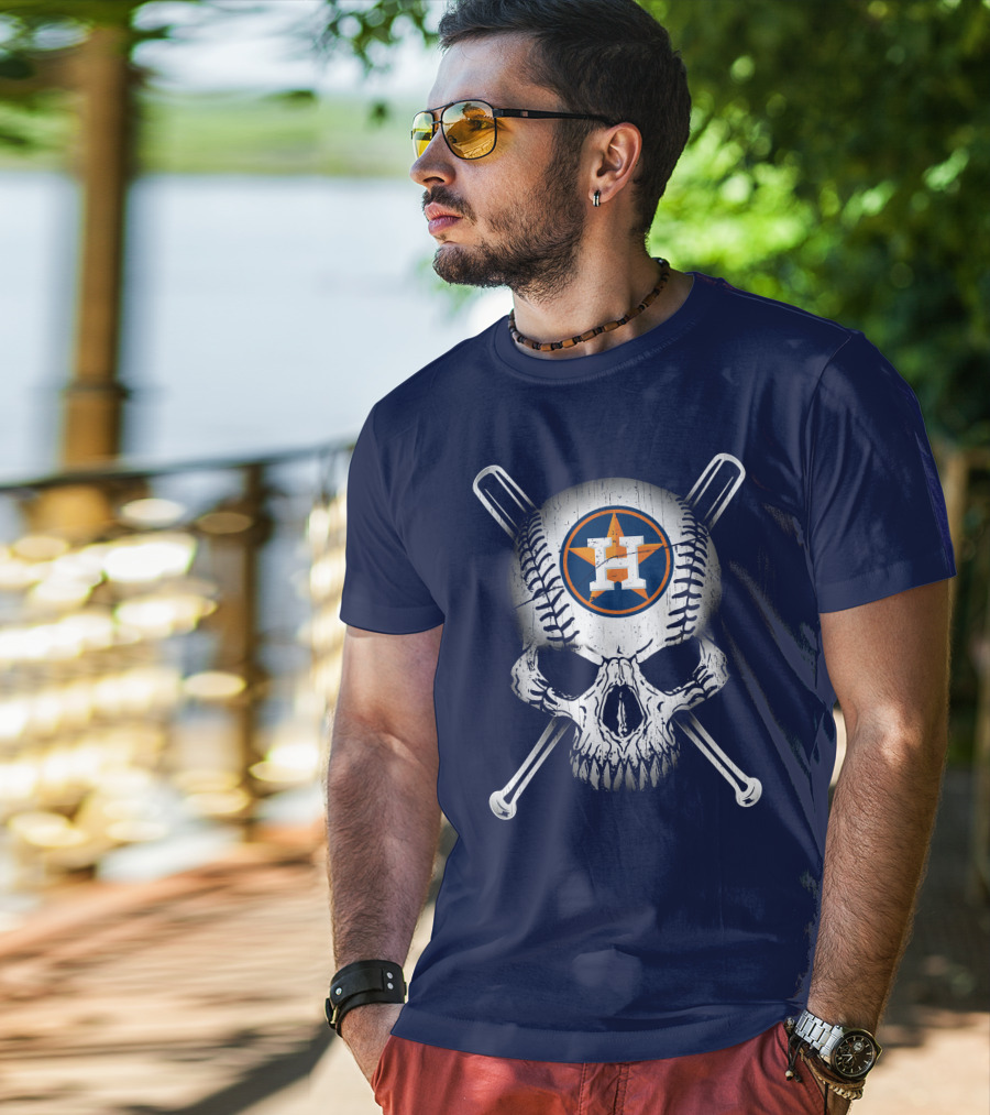 Houston Astros Baseball Skull Crossbones T-Shirt