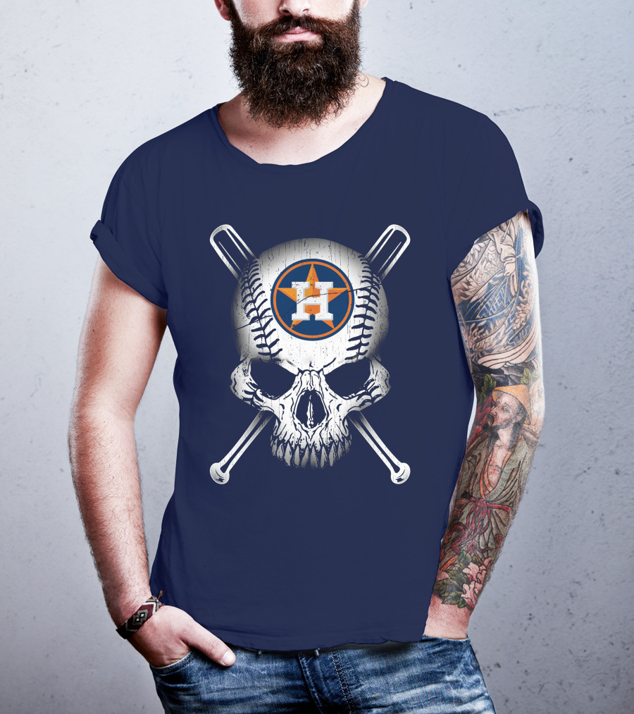Houston Astros Baseball Skull Crossbones T-Shirt