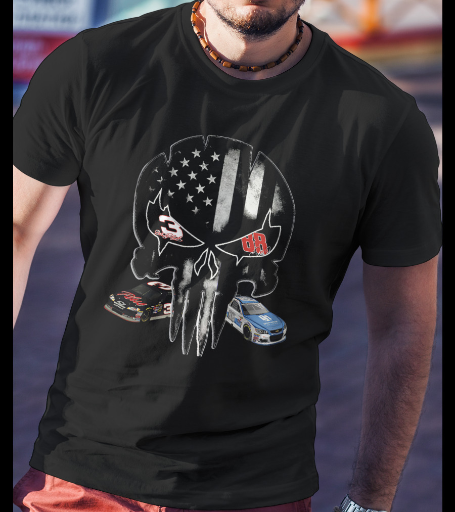 Dale Earnhardt Jr. NASCAR 3 And 88 Skull American Flag Special Edition T-Shirt