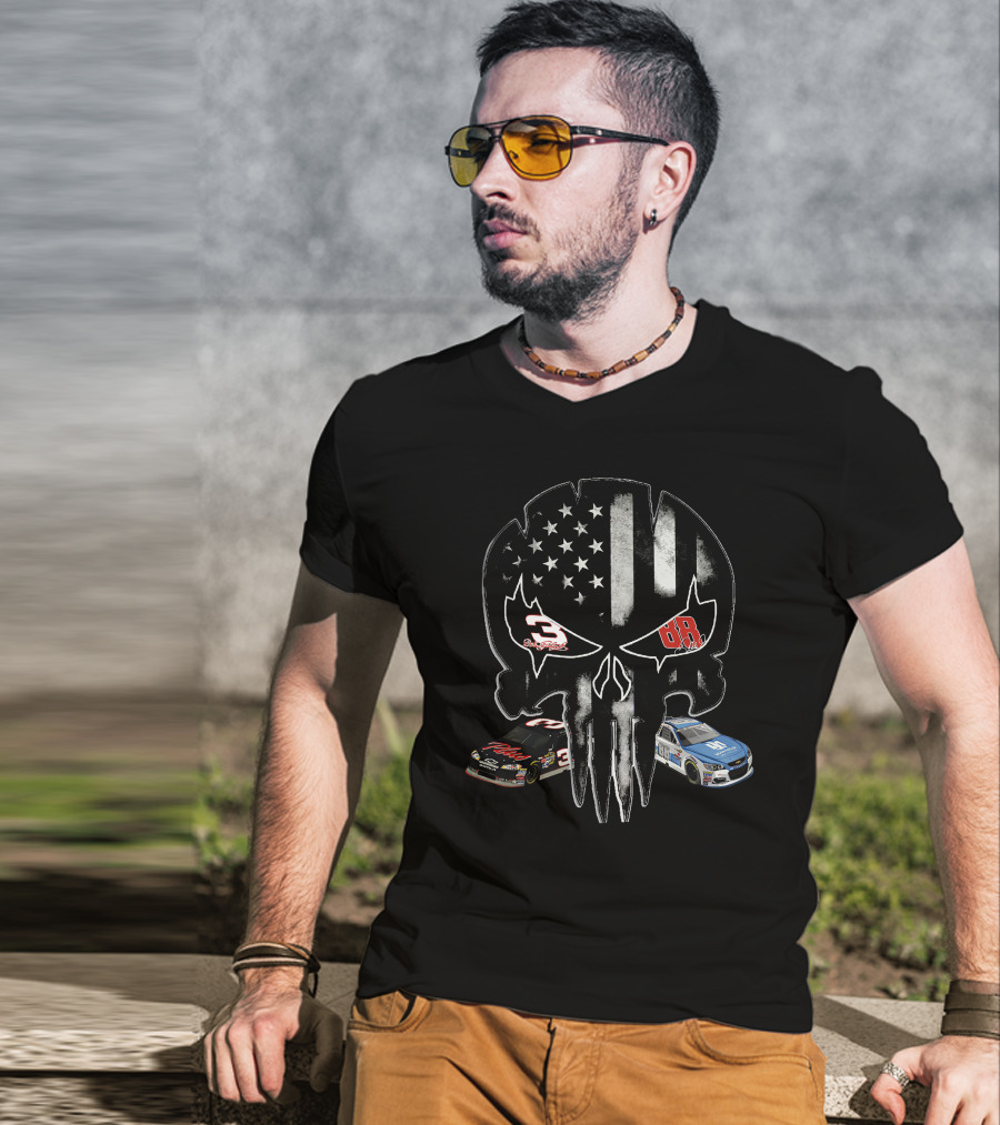 Dale Earnhardt Jr. NASCAR 3 And 88 Skull American Flag Special Edition T-Shirt
