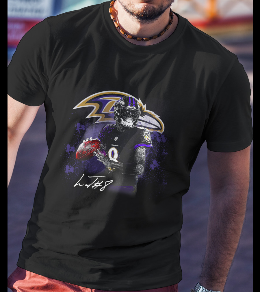 Baltimore Ravens Quarterback Number 8 Signature T-Shirt
