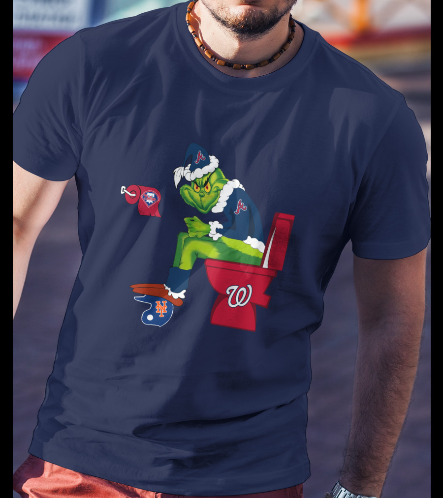 Atlanta Braves Grinch With New York Mets And Washington Nationals Logos T-Shirt