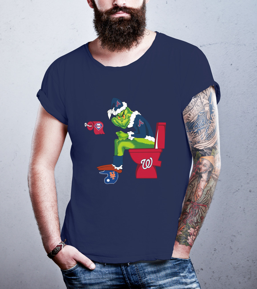Atlanta Braves Grinch With New York Mets And Washington Nationals Logos T-Shirt
