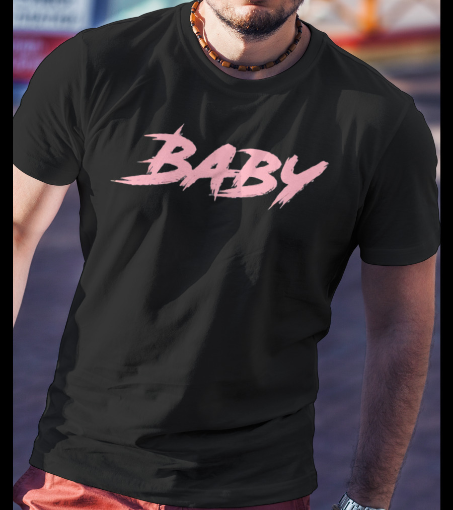 Baby Abi Shop Style Pink Brush Text T-Shirt