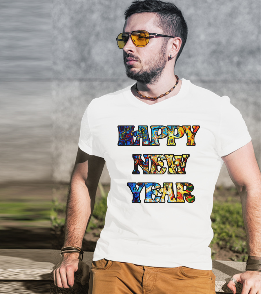HAPPY NEW YEAR Colorful Abstract Marble T-Shirt