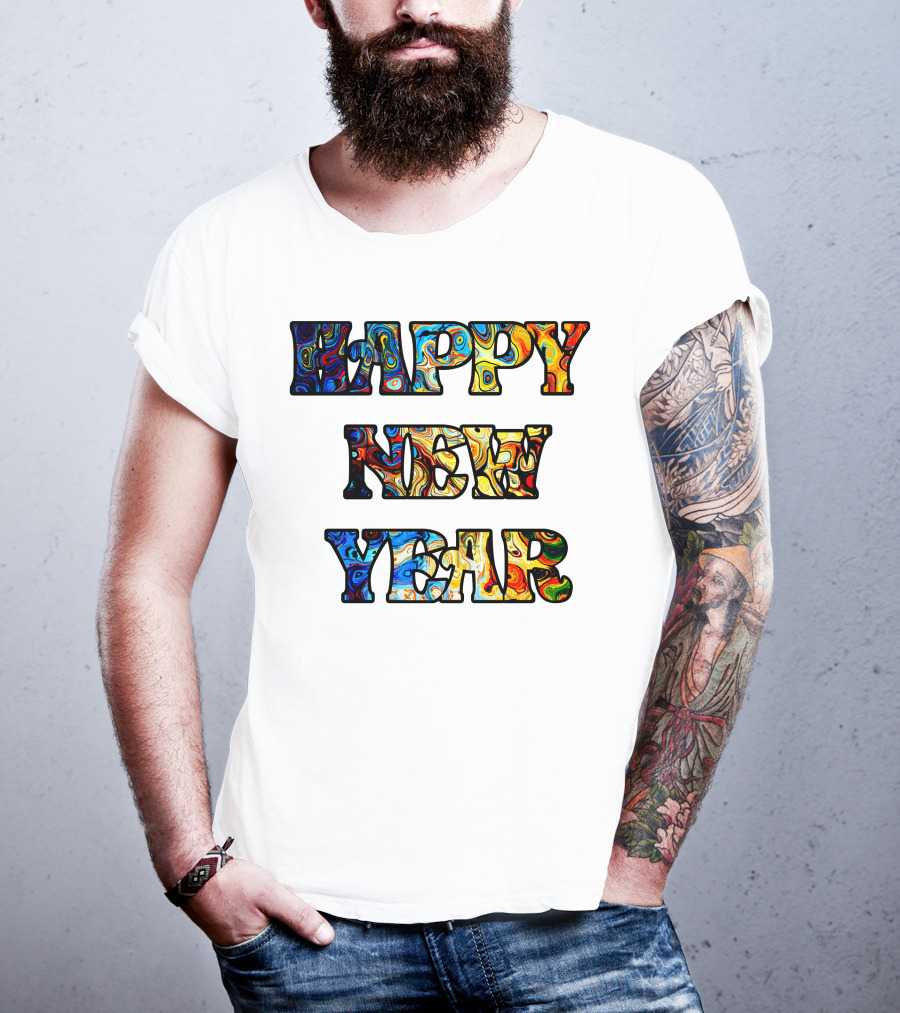 HAPPY NEW YEAR Colorful Abstract Marble T-Shirt