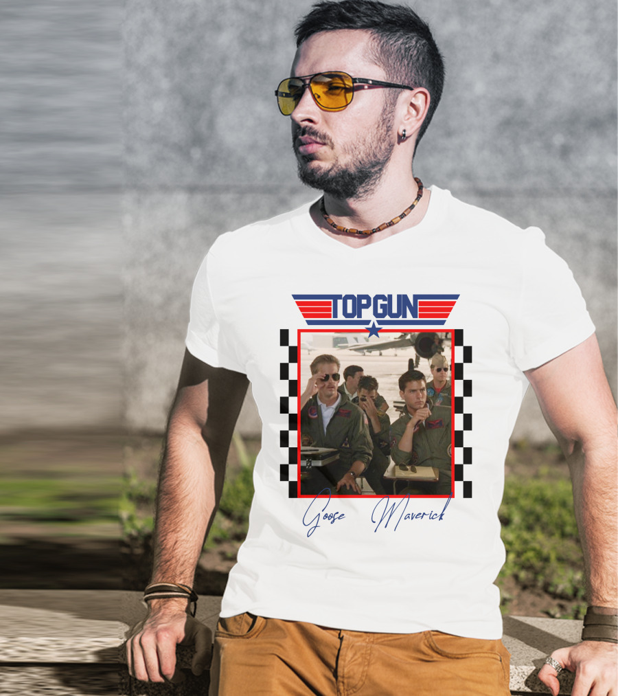 Top Gun Goose Maverick Classic Aviation Icons In Signature Flight Gear T-Shirt