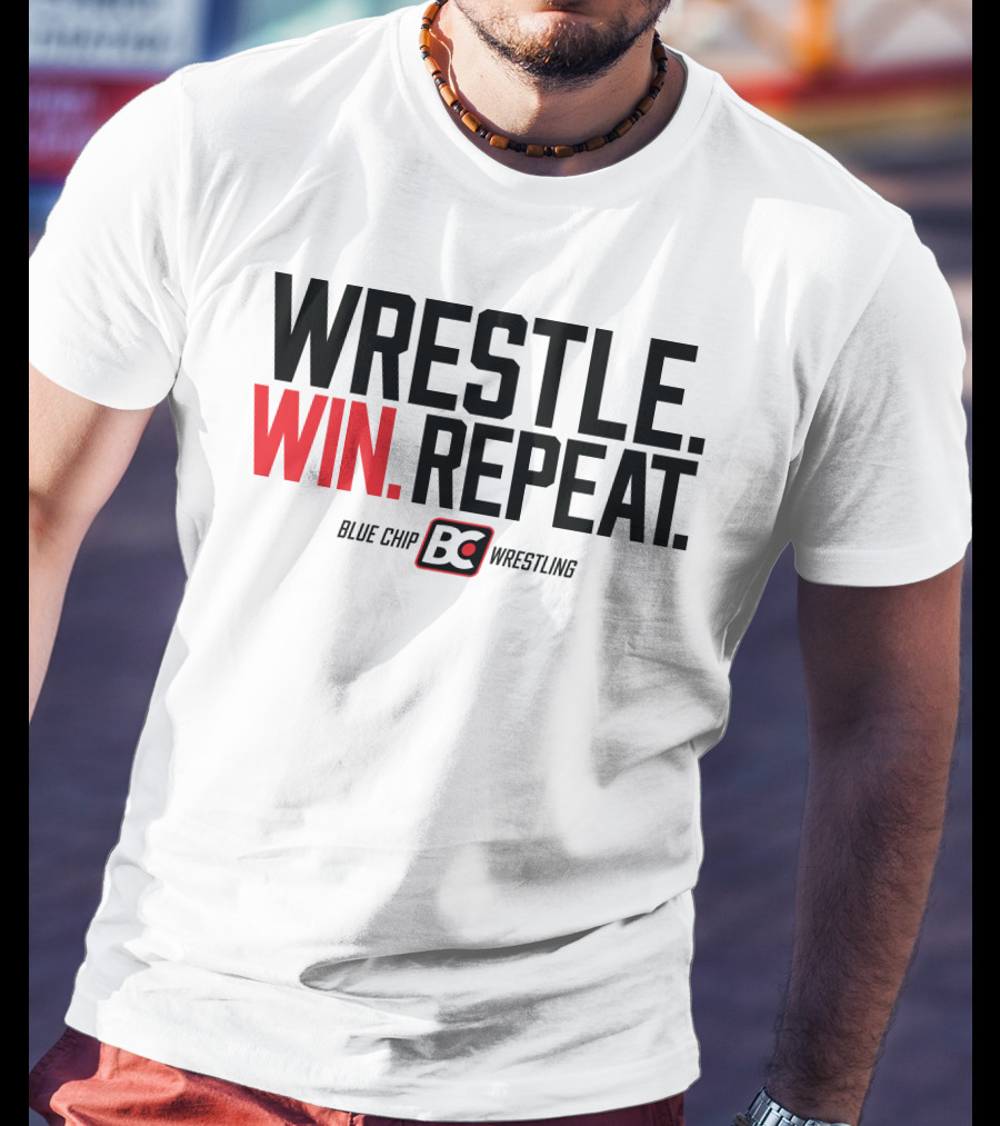 Wrestle Win Repeat Blue Chip BC Wrestling T-Shirt
