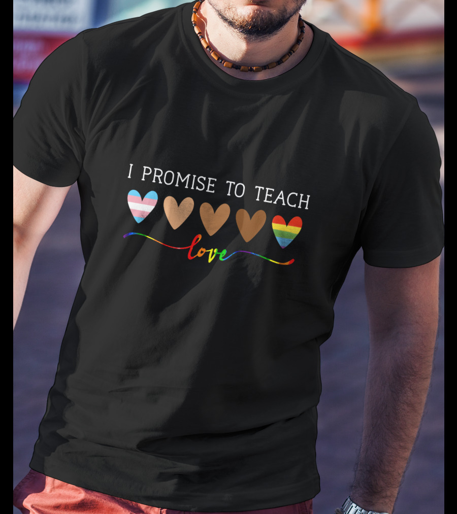 I Promise To Teach Love Hearts With Pride And Inclusivity Colors T-Shirt