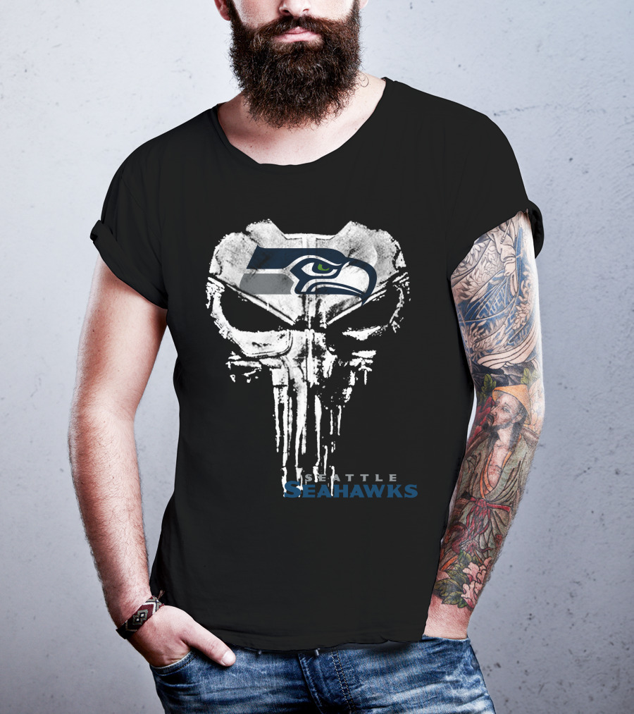 Seattle Seahawks Punisher Skull Logo Combination T-Shirt