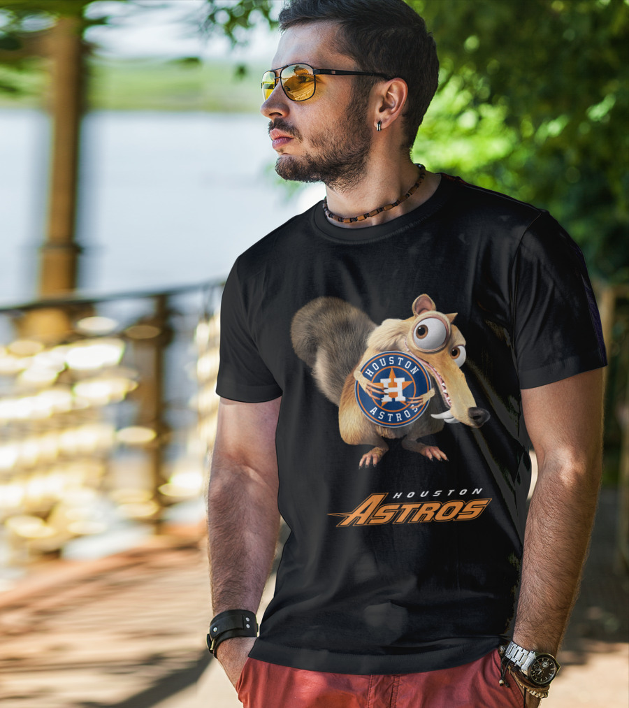 Houston Astros Ice Age Crossover With Scrat Holding T-Shirt