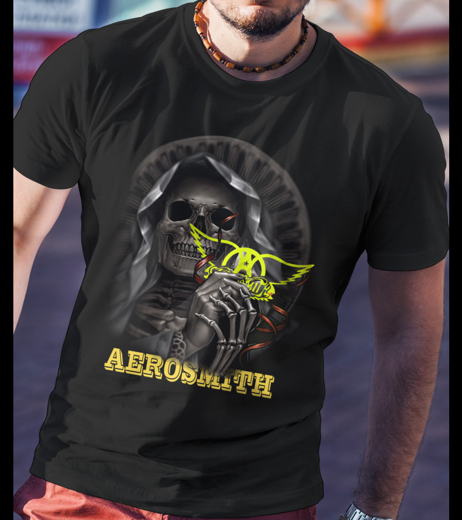 Aerosmith Grim Reaper Skull Holding T-Shirt