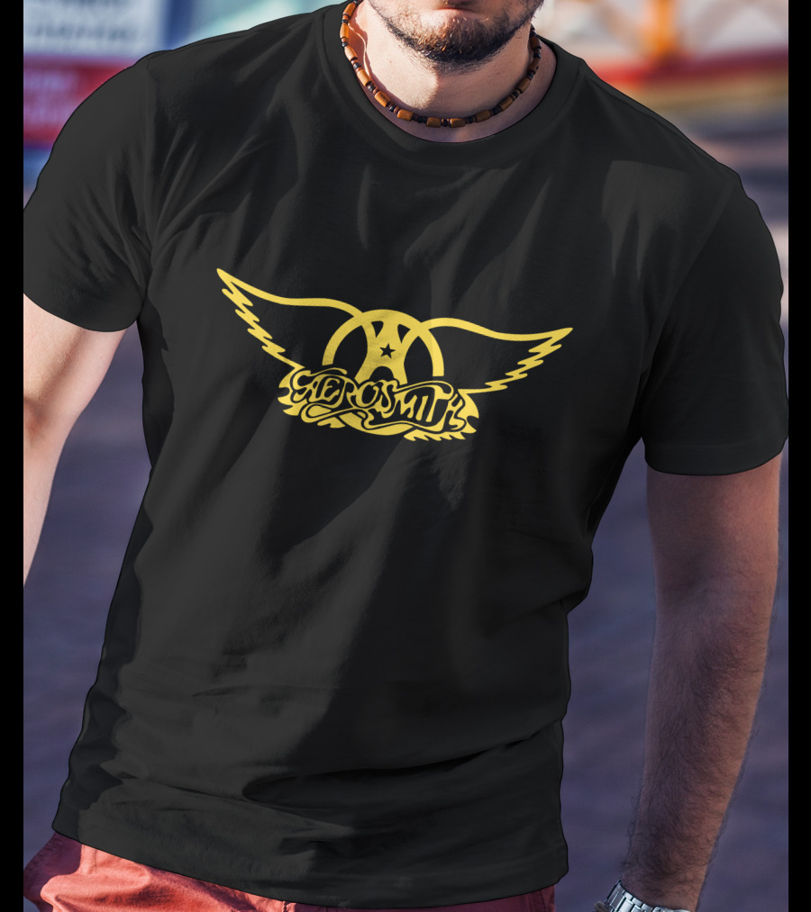 Aerosmith Winged Logo Yellow On Black T-Shirt