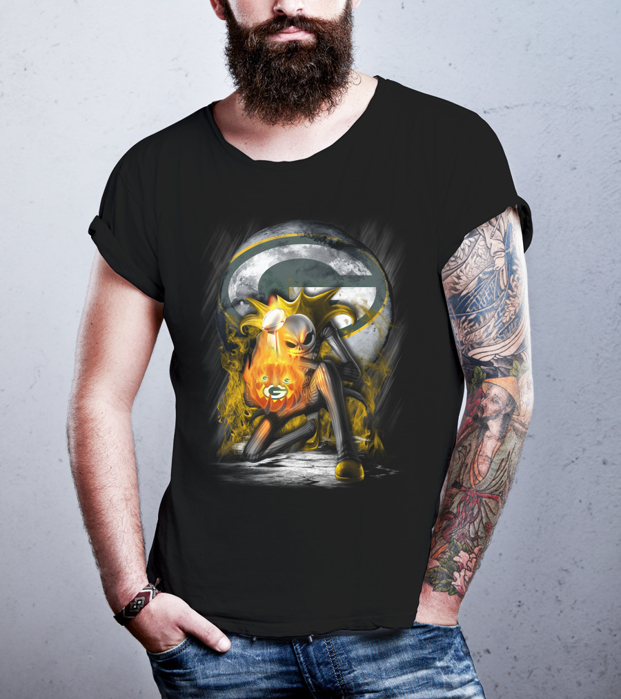 Green Bay Packers Skull Trophy Fire Moon T-Shirt