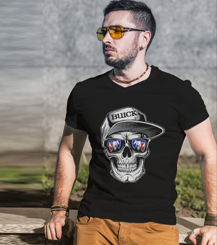 Buick Skull With Hat And Logo Sunglasses T-Shirt