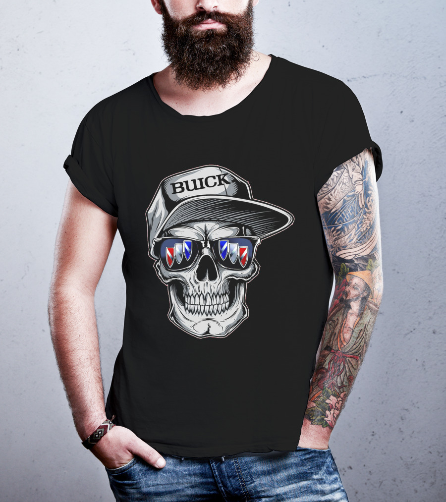 Buick Skull With Hat And Logo Sunglasses T-Shirt