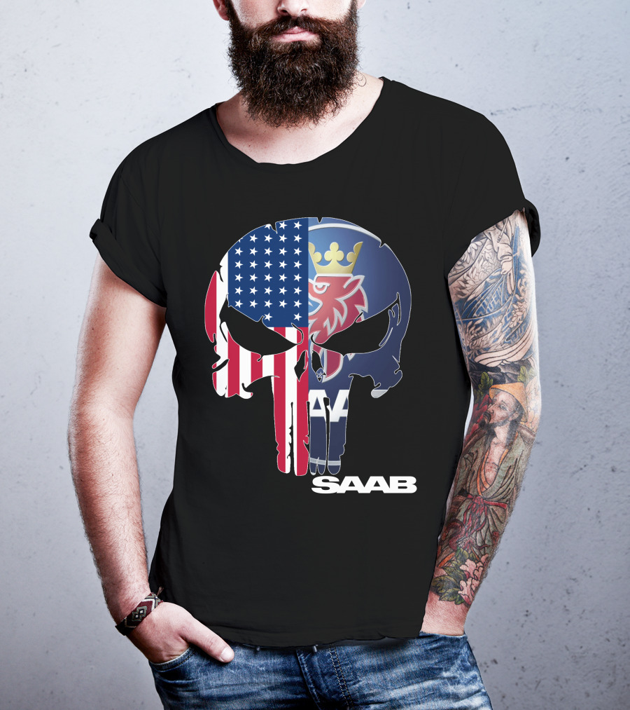 Saab American Flag Punisher Skull T-Shirt