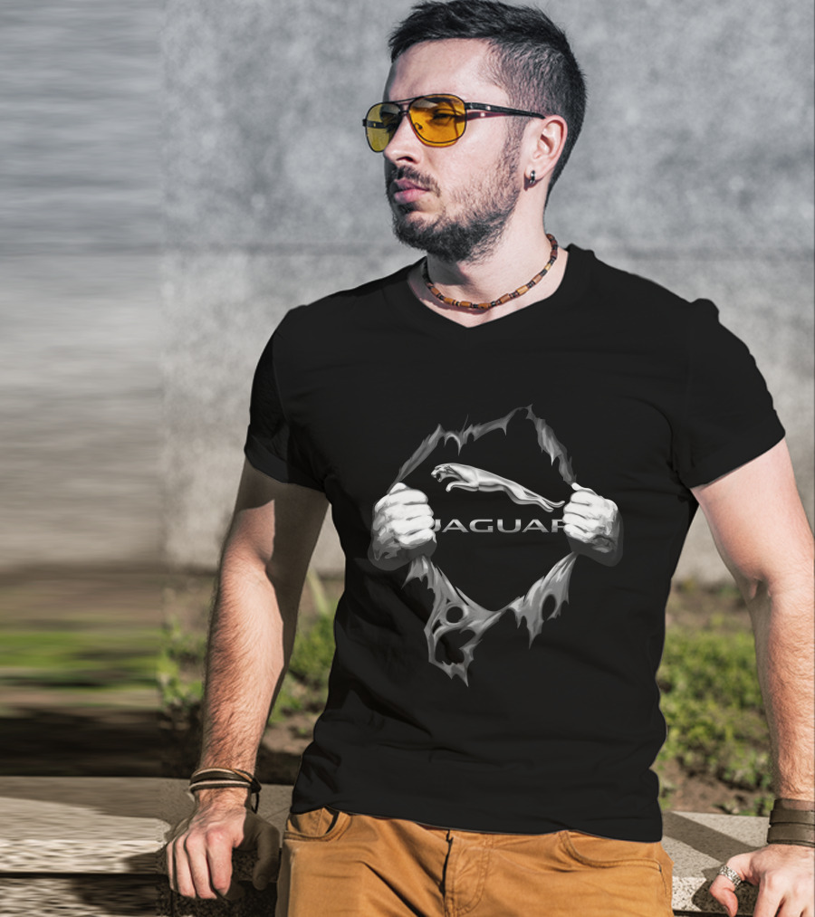 Jaguar Logo With Ripped Hands Effect T-Shirt