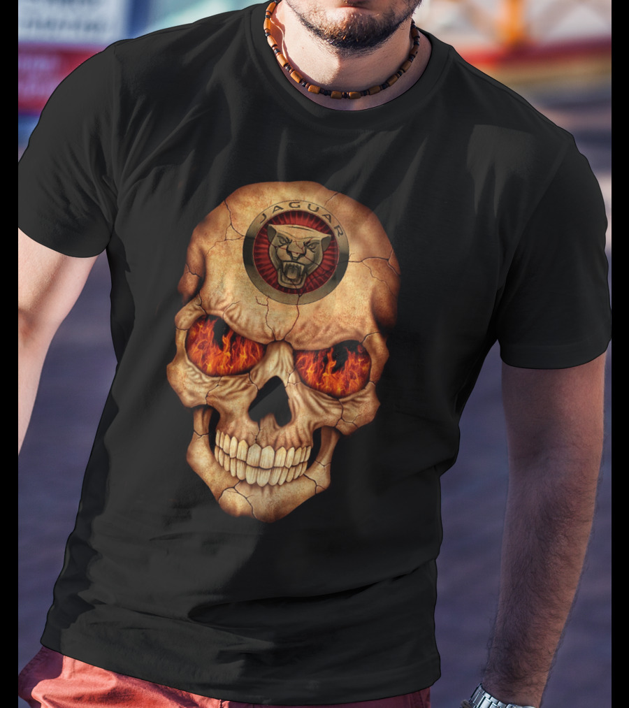 Jaguar Skull With Flaming Eyes T-Shirt