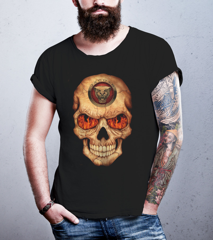 Jaguar Skull With Flaming Eyes T-Shirt