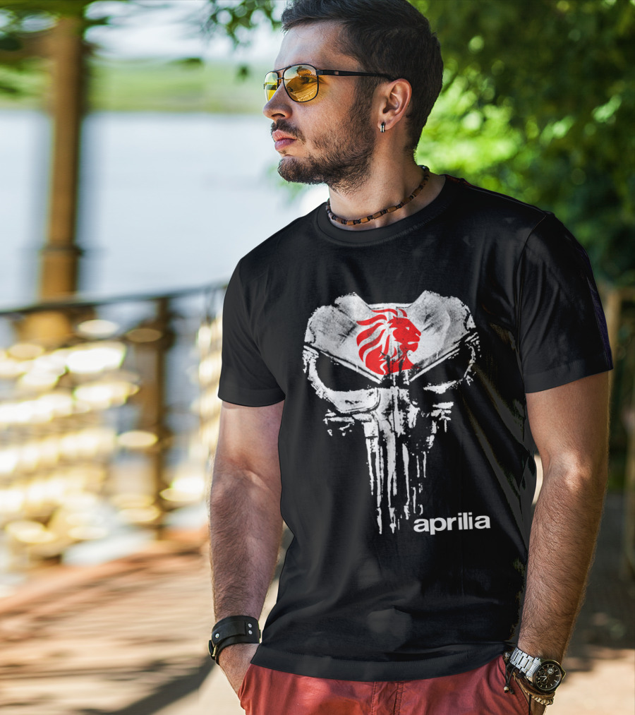 Aprilia Skull With Red Lion Symbol T-Shirt