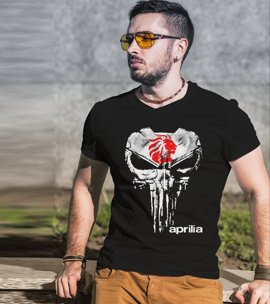 Aprilia Skull With Red Lion Symbol T-Shirt