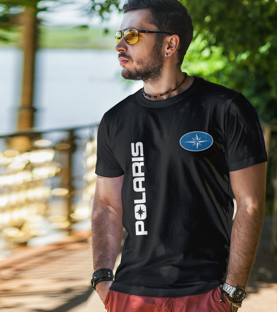 Polaris Star Logo Vertical Text Blue Oval Symbol T-Shirt