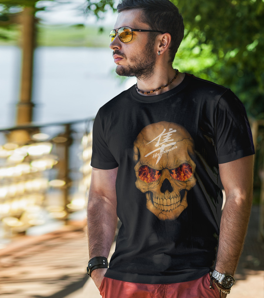 Flaming Skull Hayabusa Japanese Kanji Style T-Shirt