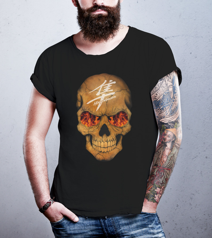 Flaming Skull Hayabusa Japanese Kanji Style T-Shirt