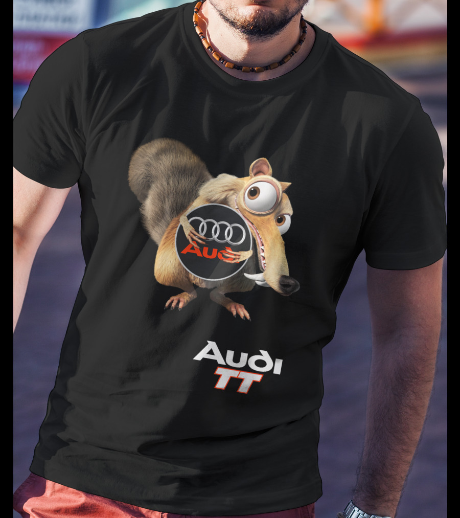 Audi Tt Ice Age Scrat Character Holding Audi Rings T-Shirt