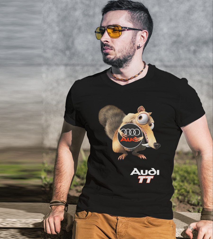 Audi Tt Ice Age Scrat Character Holding Audi Rings T-Shirt