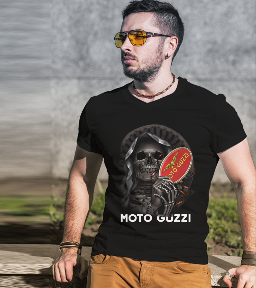Moto Guzzi Skeleton Holding Red T-Shirt