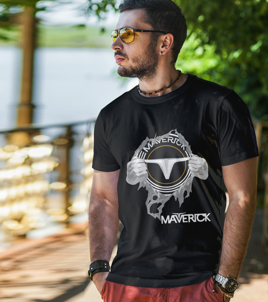 Maverick Logo With Hands Ripping Open T-Shirt